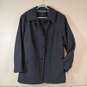 London Fog Women's 3X Charcoal Gray Wool Blend Single Breasted Peacoat Preppy